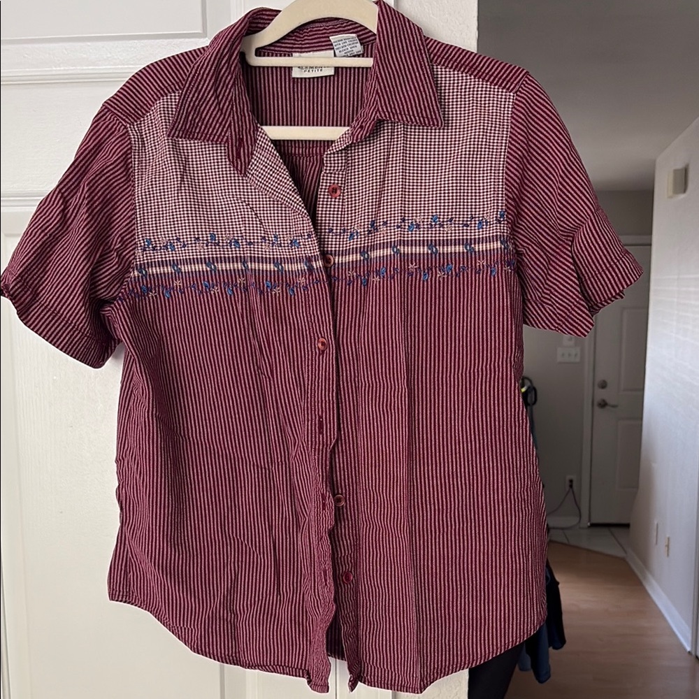 Classic Elements Red Casual Button Down Shirt with Geometric Design